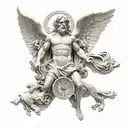 greek mythology kronos god of time sculpture dynamic good and evil angel 8k high resolution tattoo design idea