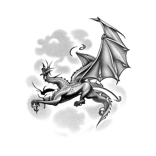 A tattoo of a game console transforming into a soaring dragon in the sky tattoo design idea