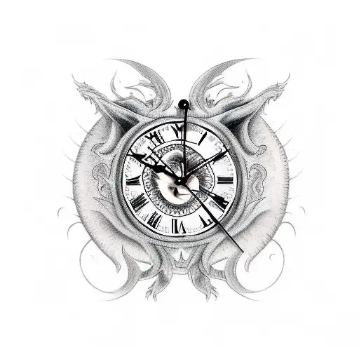 clock wolf and dragon tattoo design idea