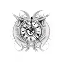 clock wolf and dragon tattoo design idea