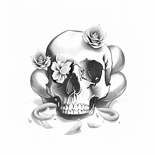 whymsical gothic flowers and skulls tattoo design idea