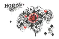 horde logo combined with poker Chips with Number 21 , 7, 3, and cards (ace and five of spades)  tattoo design idea