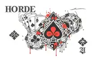 horde logo combined with poker Chips with Number 21 , 7, 3, and cards (ace and five of spades)  tattoo design idea