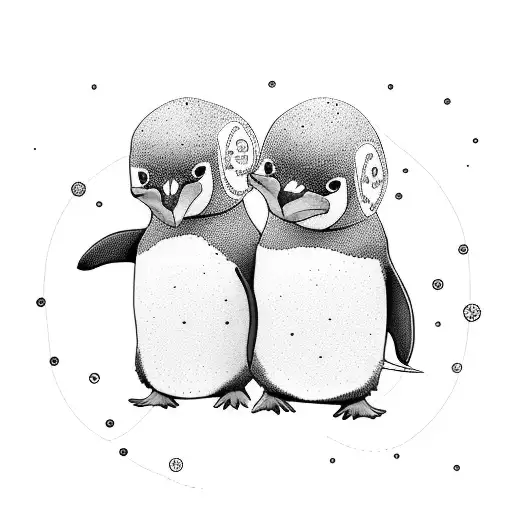 two penguins loving each other soulmates infinity forever tattoo design idea