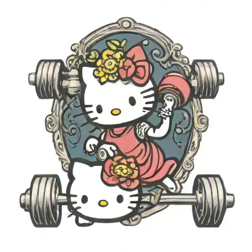 hello kitty dumbbells gym tattoo design idea