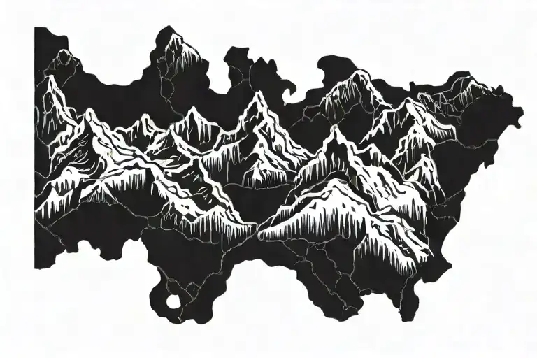 Minimalist topographic map tatoo of the rocky mountains of colorado to the pacific ocean covering tattoo design idea