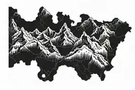 Minimalist topographic map tatoo of the rocky mountains of colorado to the pacific ocean covering tattoo design idea