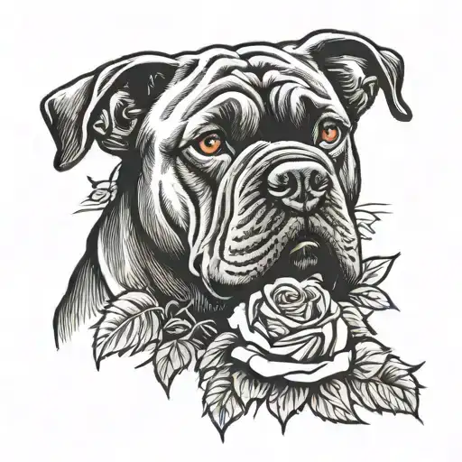 cane corso dog with rose   tattoo design idea