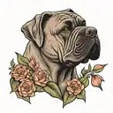 cane corso dog cropped ears with flowers  tattoo design idea