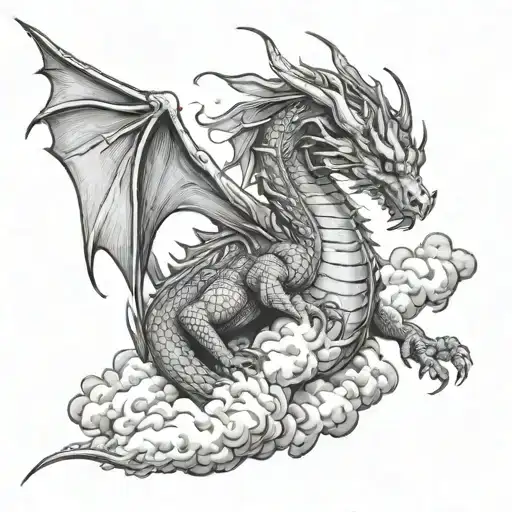 dragon going through thunder clouds tattoo design idea