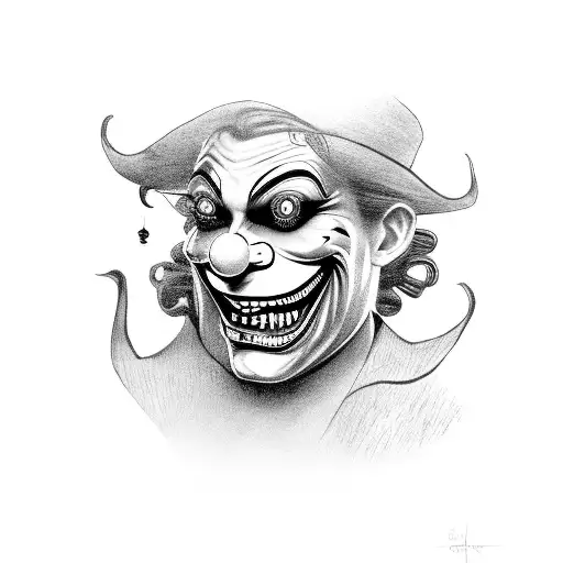 Sinister carnival clown with a twisted smile tattoo design idea