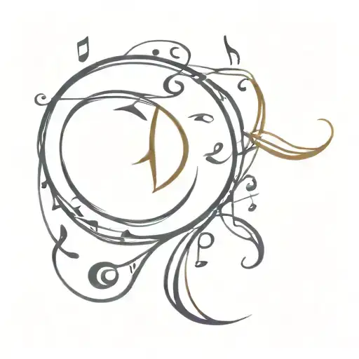 solar eclipse with music notes intertwined in color tattoo design idea