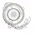 solar eclipse with music notes intertwined in color tattoo design idea