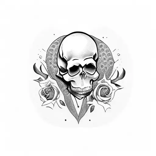 skull with a lady and heart in hand tattoo design idea