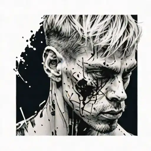 a boy have a boxer haircut blonde hair and dark circles under blue eyes,short beard tattoo design idea