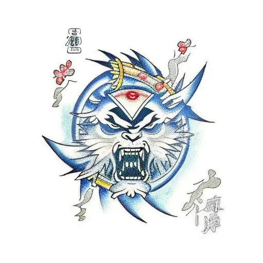 Raijin with drums lightning and cherry blossoms tattoo design idea