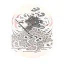 Raijin with drums lightning and cherry blossoms tattoo design idea