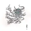 Raijin with drums lightning and cherry blossoms tattoo design idea