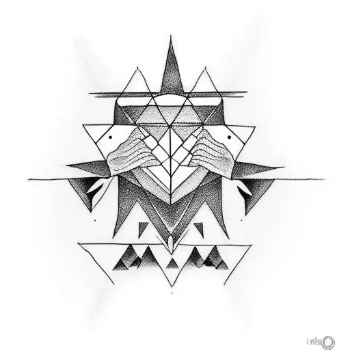 create a small finger tattoo that includes three interlinked triangles using simple lines and dots  tattoo design idea