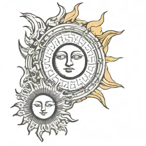 cd in sun and moon surrounded tattoo design idea