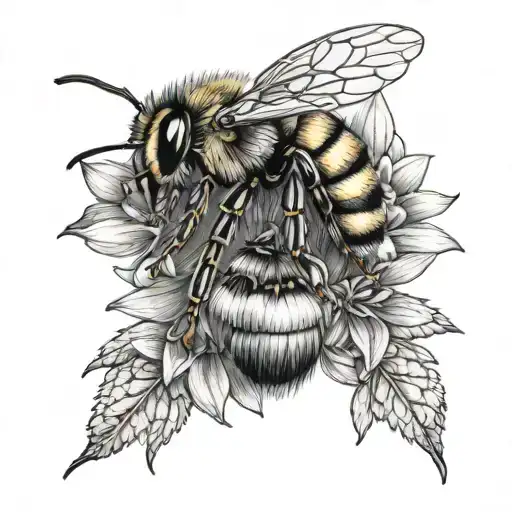 bumblebee gathering nectar from flower blooming tattoo design idea
