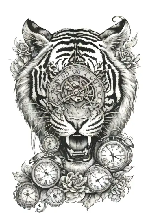 Ares tiger and clock face tattoo design idea