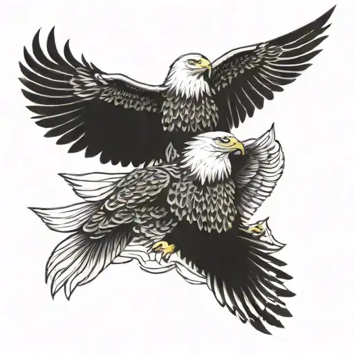 bald eagle and golden eagle soaring tattoo design idea