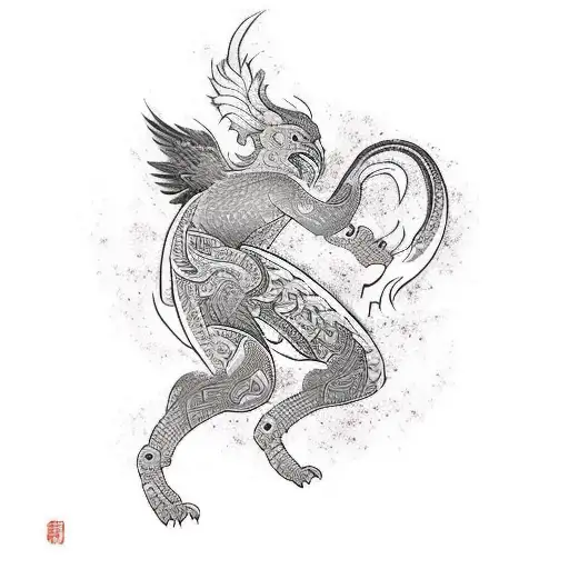 A kickboxer in a fierce battle with a mythical phoenix tattoo design idea