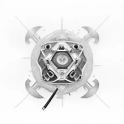 Combining elements of metal fabrication and hot rods tattoo design idea