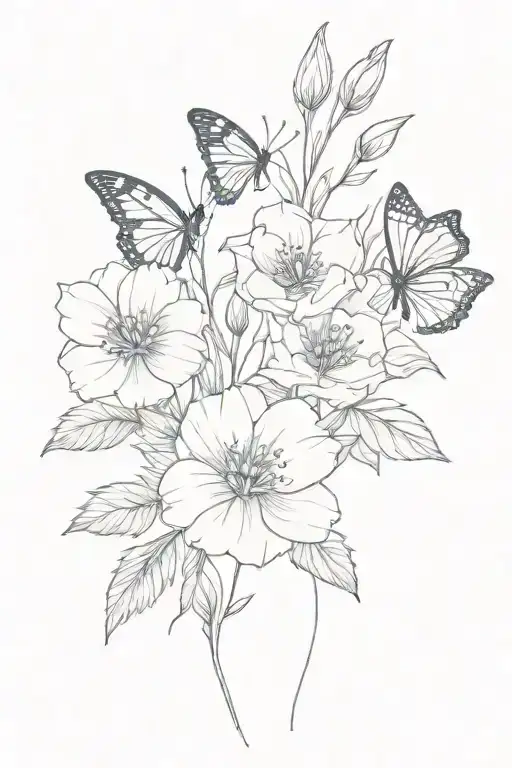 january and september birth flowers with butterflies tattoo design idea