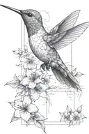 humming bird with flowers above and below tattoo design idea
