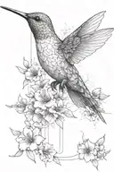 humming bird with flowers above and below tattoo design idea