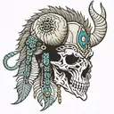 bison skull with blackfoot bead work in horns bahamut head tattoo design idea