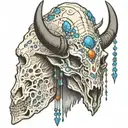 bison skull with blackfoot bead work in horns bahamut head tattoo design idea