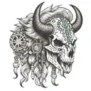 bison skull with blackfoot bead work in horns bahamut head tattoo design idea