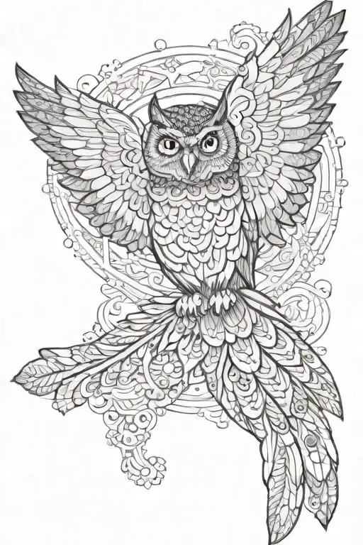 flying owl surrounded by mandala design incorporating tattoo design idea