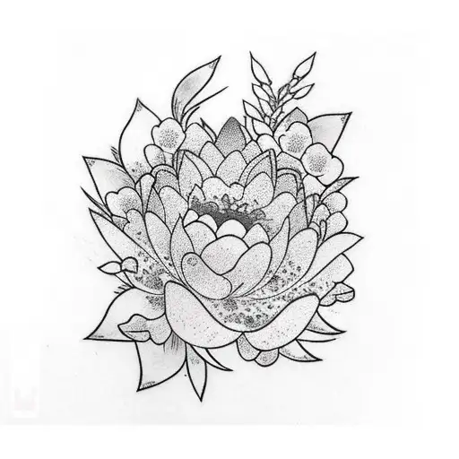 wild pig hiding behind sakura and lotus flowers tattoo design idea