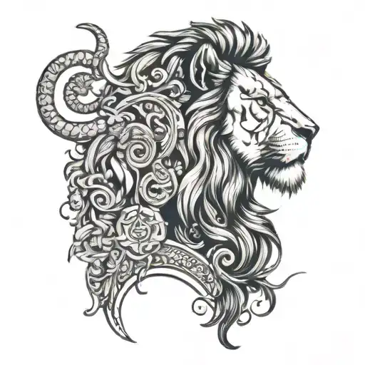 vanity in the head, lion and viking tattoo design idea