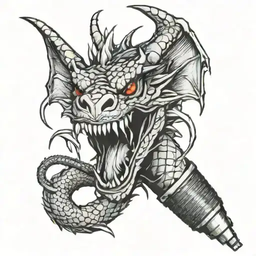 A fierce dragon intertwining with a microphone, symbolizing the client's passion for music and MMA tattoo design idea