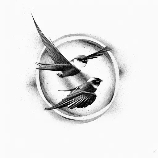 Swallows soaring through a swirling vortex of black and grey smoke tattoo design idea