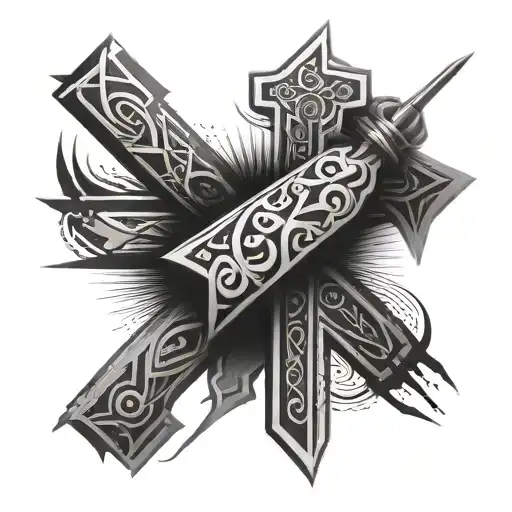 tribal forearm tattoo with a cross incorporated tattoo design idea
