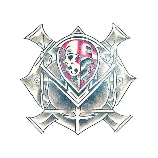 An ancient sword crossed with a modern financial graph tattoo design idea