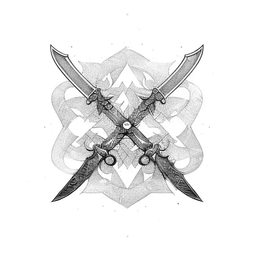 An ancient sword crossed with a modern financial graph tattoo design idea
