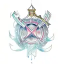 An ancient sword crossed with a modern financial graph tattoo design idea