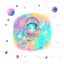 An astronaut floating in space, surrounded by vibrant galaxies and nebulae tattoo design idea