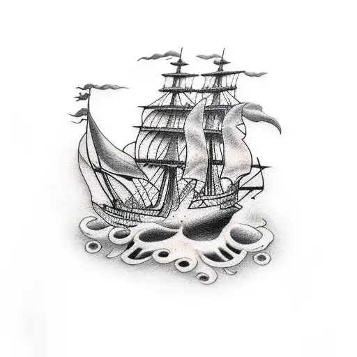 pirate ship tattoo design idea