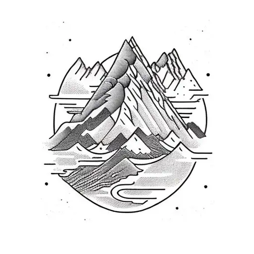 A majestic traditional mountain range with a hidden engineering blueprint incorporated into the design tattoo design idea