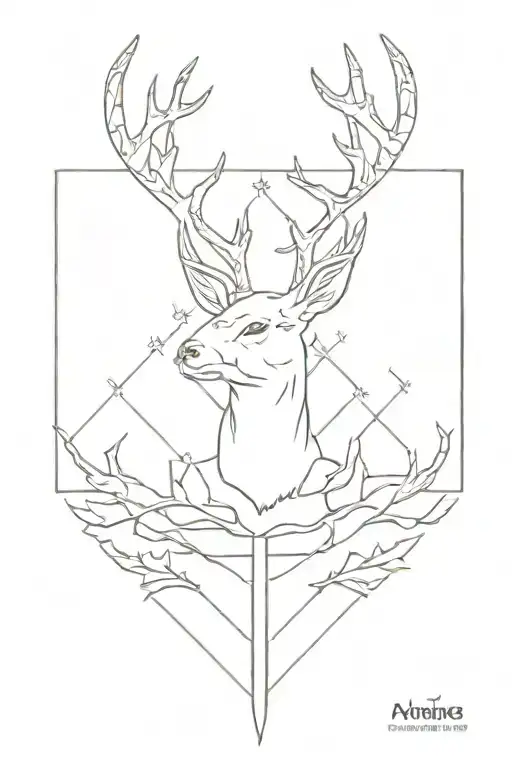 deer antlers and cross made tattoo design idea