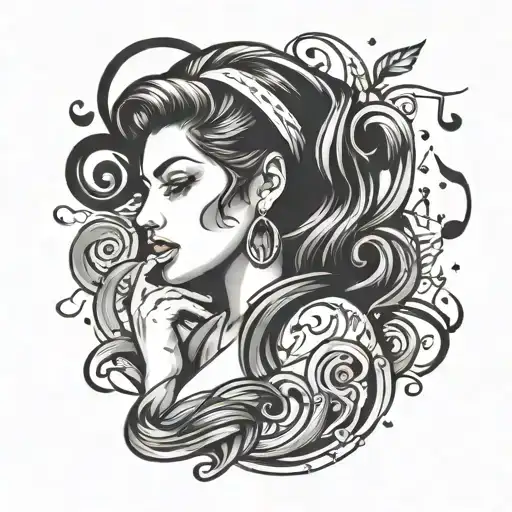 A tattoo design featuring Amy Winehouse and music notes intertwined tattoo design idea