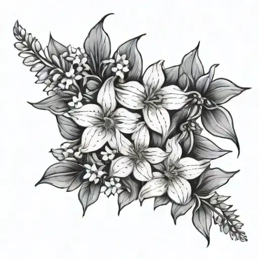bouque of flowers larkspur and forget me nots tattoo design idea